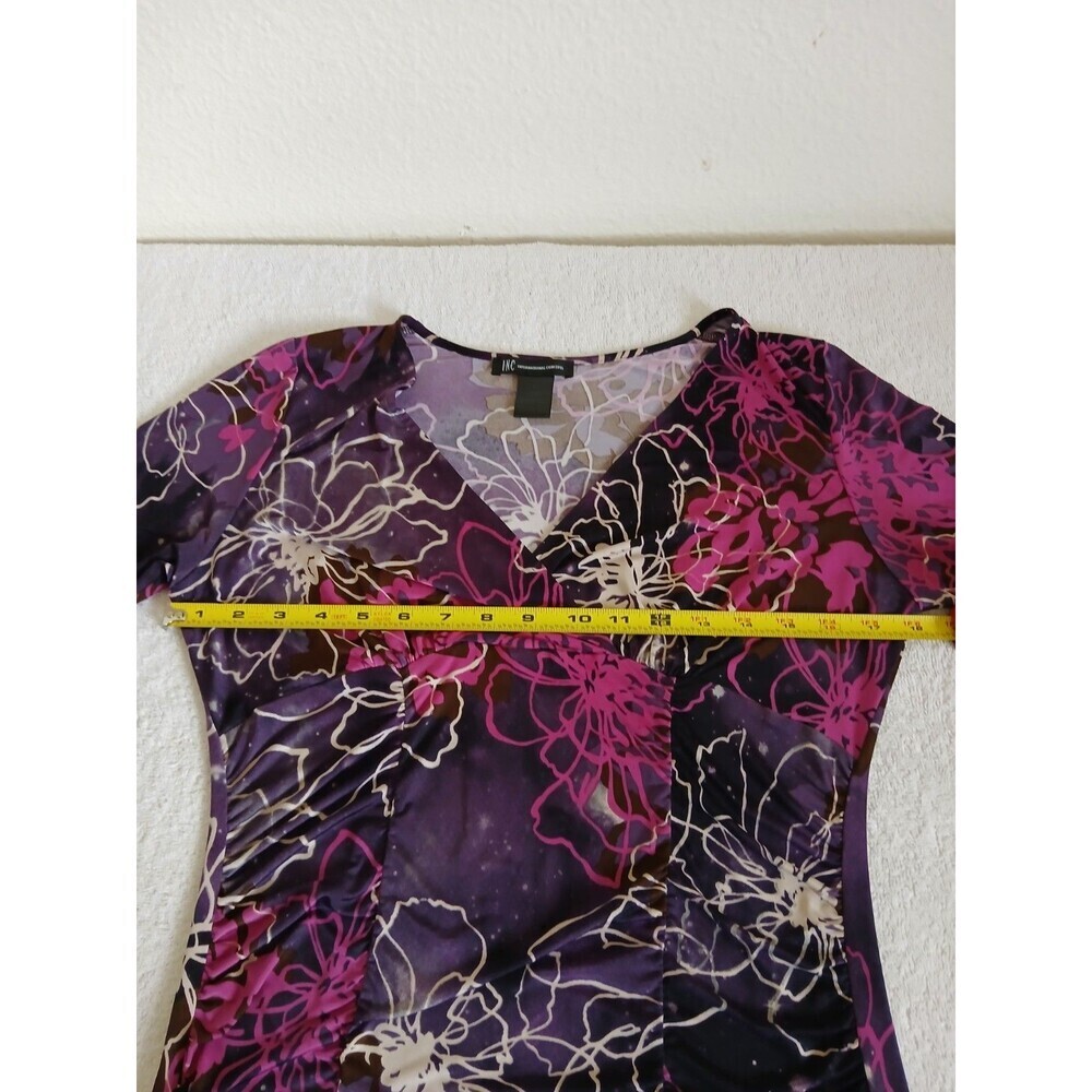 INC International Concepts Woman’s Pink Purple 3/4 Sleeve V Neck Ruched‎  L Y2K - Picture 10 of 14